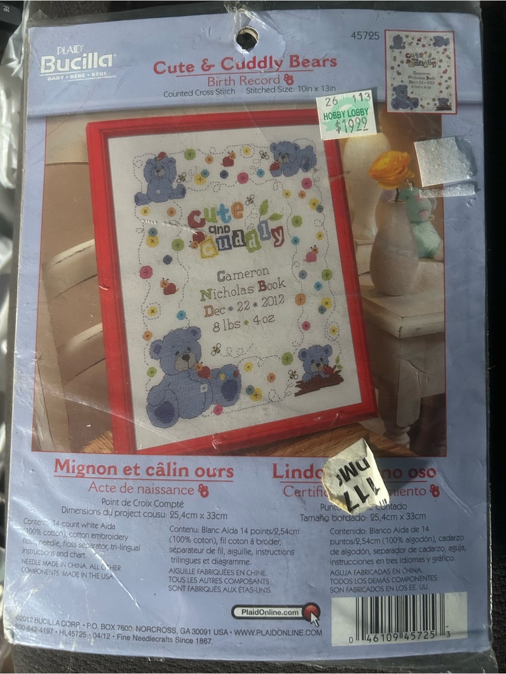 Bucilla Cute & Cuddly Bears Cross Stitch Kit - Blue, Red, Yellow Accents